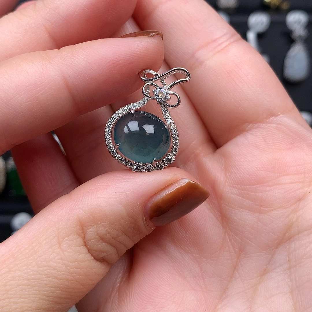 翡翠银S925镶嵌吊坠(不含链)