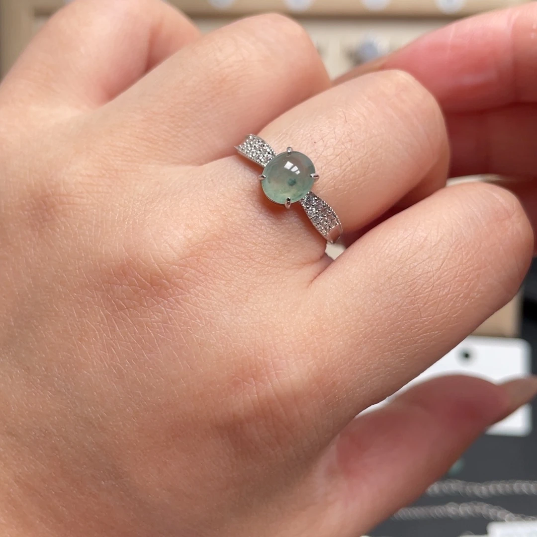 翡翠戒指银S925镶嵌戒指