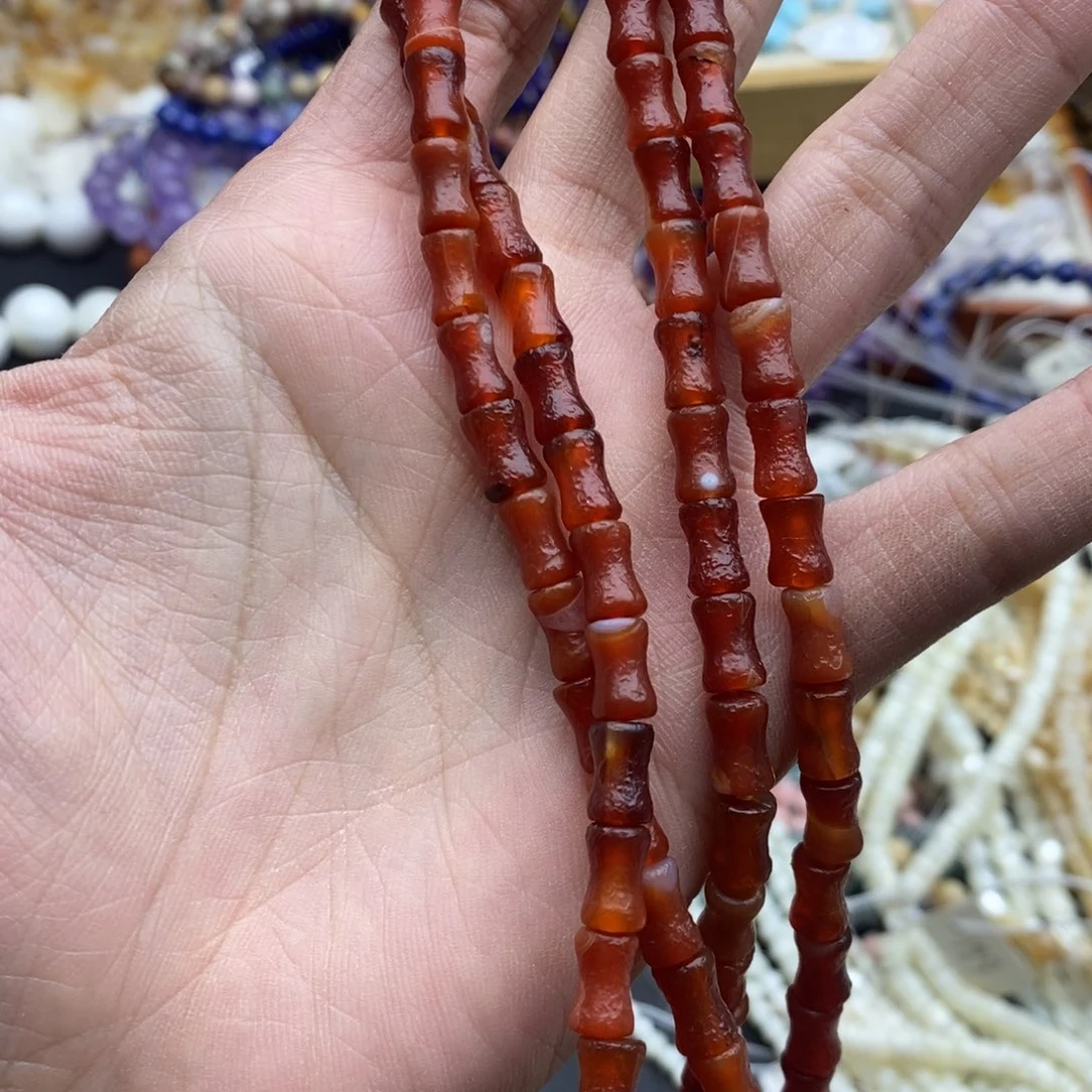 玛瑙/玉髓未镶嵌珠宝半成品一条天然6×9橘皮玛瑙竹节