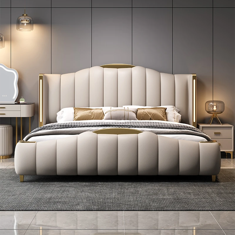 真皮床轻奢现代简约主卧储物2米x2米2软包双人婚床1.8米皮艺大床