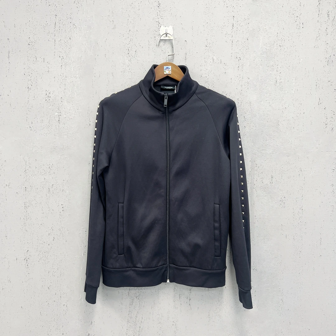 99新 Valentino/华伦天奴 华伦天奴黑色铆钉侧边串标外套m码