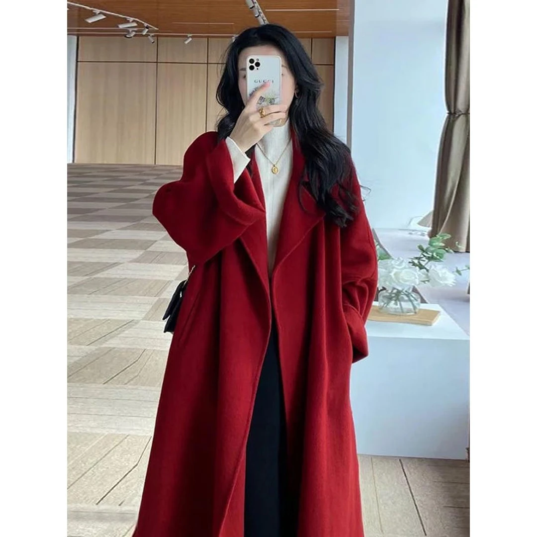 时尚舒适新年女士双面羊绒外套秋冬2025新款韩版中长款小羊毛外套