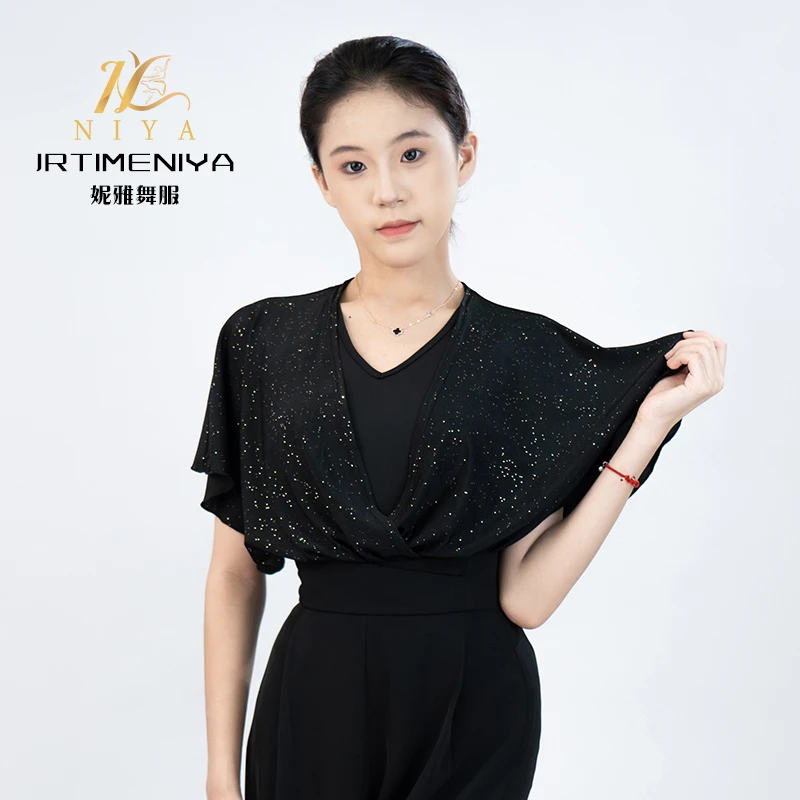 摩登舞夏季女大气洒金布料显瘦连体上衣练功服女士交谊舞广场舞