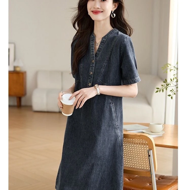 6609新款牛仔连衣裙女夏季薄款爆款显瘦遮肉宽松直筒裙