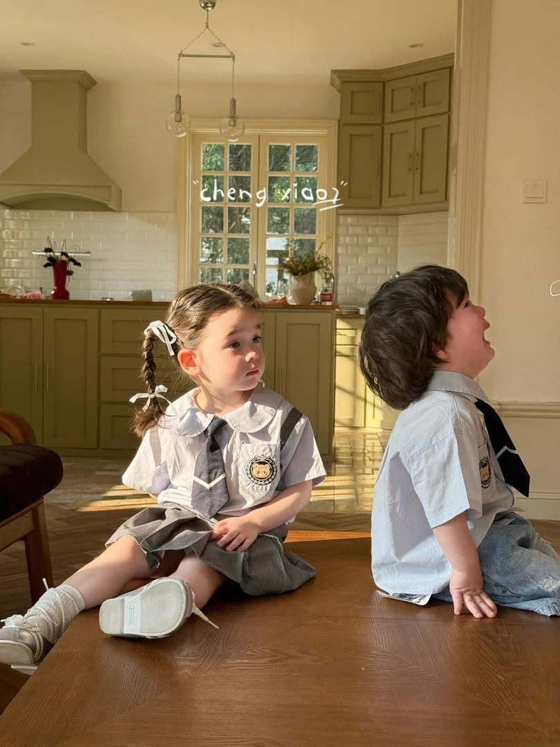 橙小七夏季洛丽塔新款儿童百褶裙小童学院风衬衫套装女童短裤潮