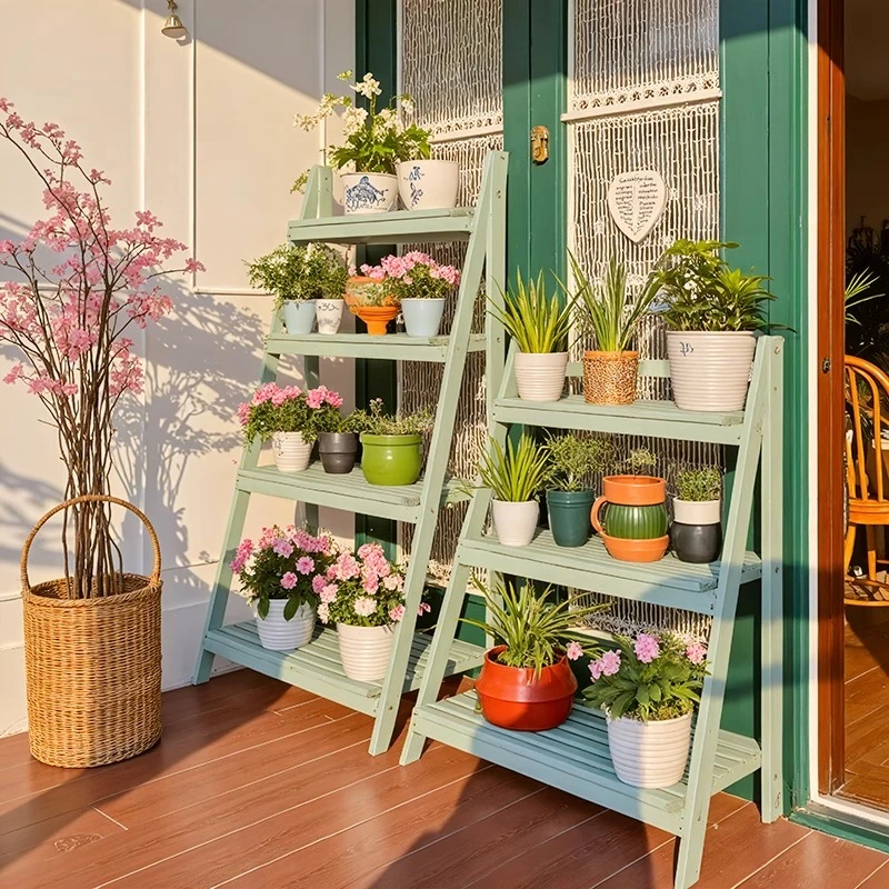 【折叠花架】置物架户外阳台多层落地花架植物防腐木免安装多肉架子