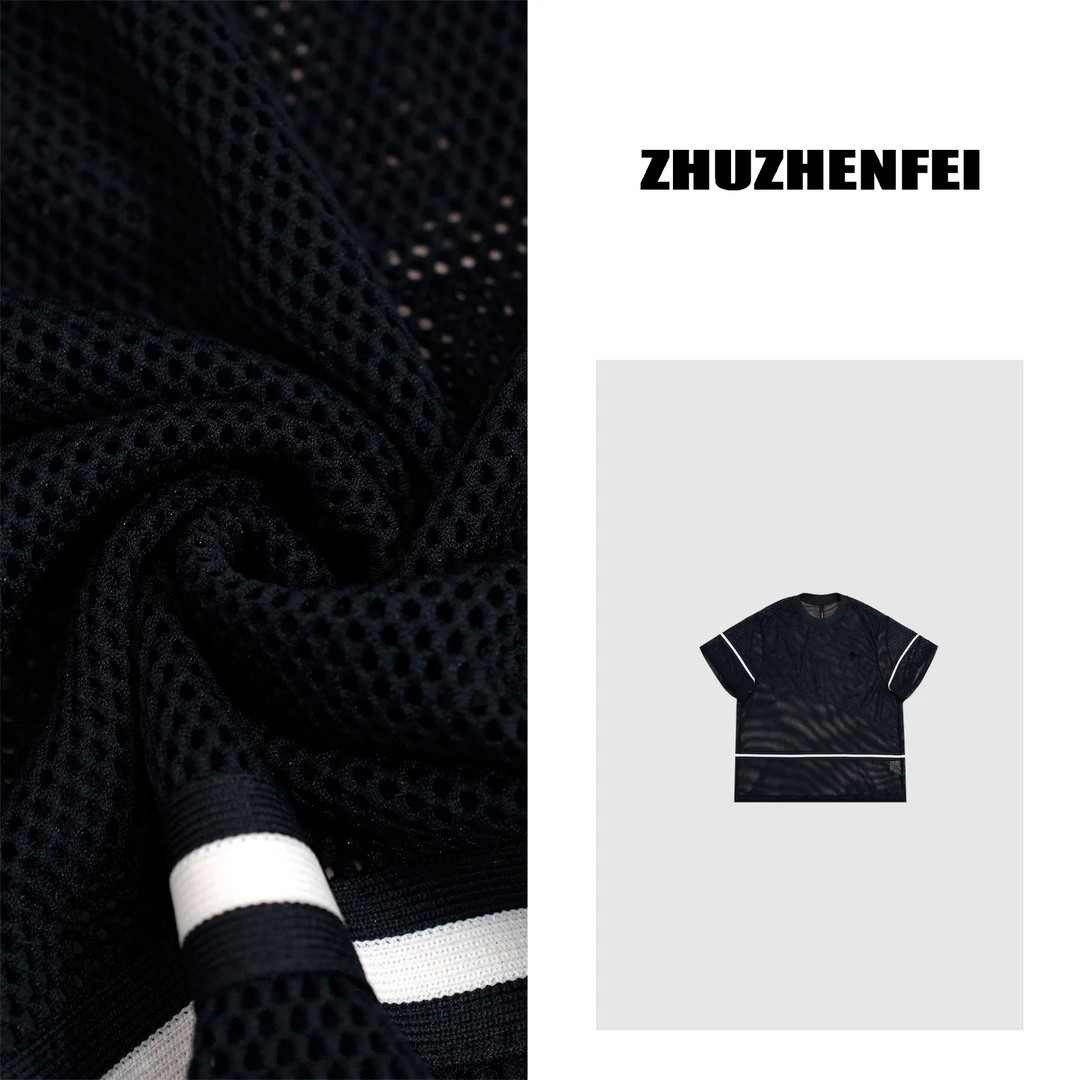 ZHUZHENFEI【布可思议】黑色简约透气百搭显瘦洞布T恤Z352139