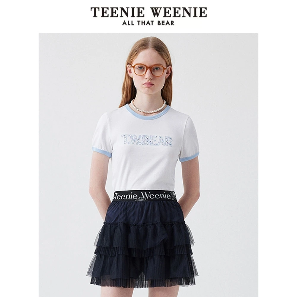 TeenieWeenie小熊女圆领T恤25清新活力休闲撞色短袖女TTRA252408T