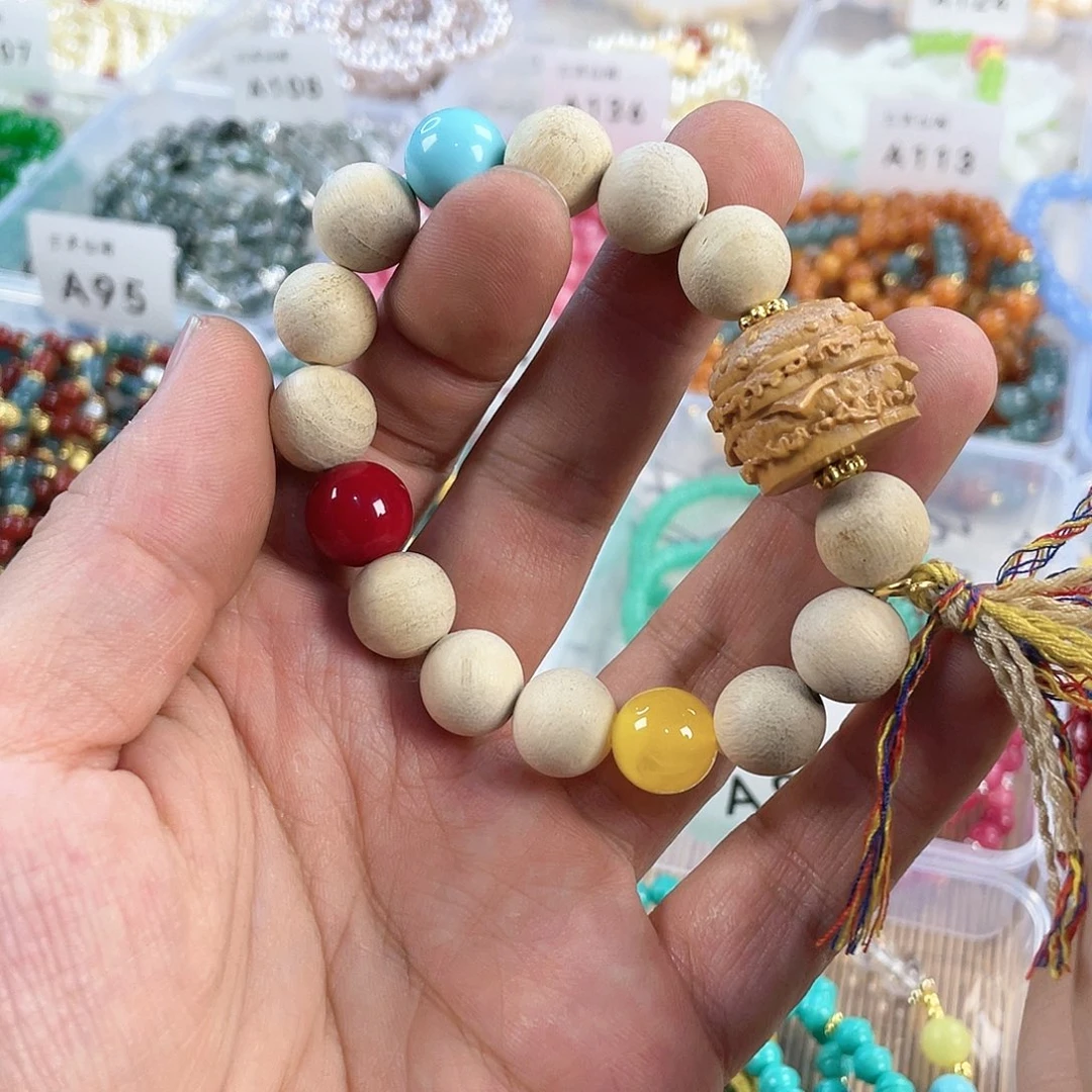 檀香木手串银S925镀金镶嵌