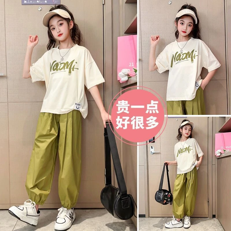 夏装儿童运动短袖女童字母小清新两件套中大童新款夏季洋气套装