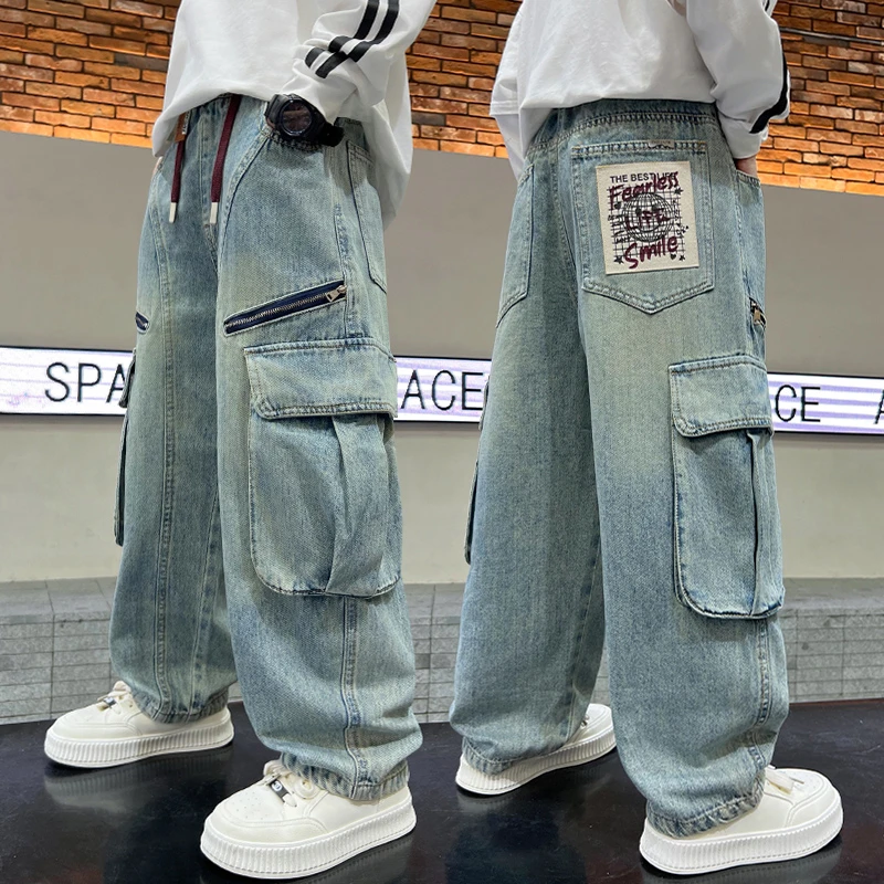 男童牛仔裤春秋款儿童工装裤子2025新款中大童春装帅气长裤时髦潮