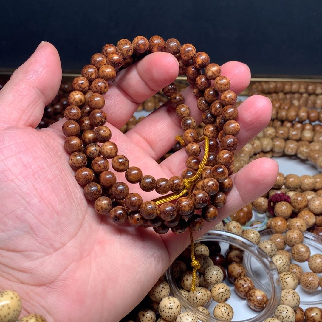 吊坠星月菩提陈化料8圆珠深橘红底全品