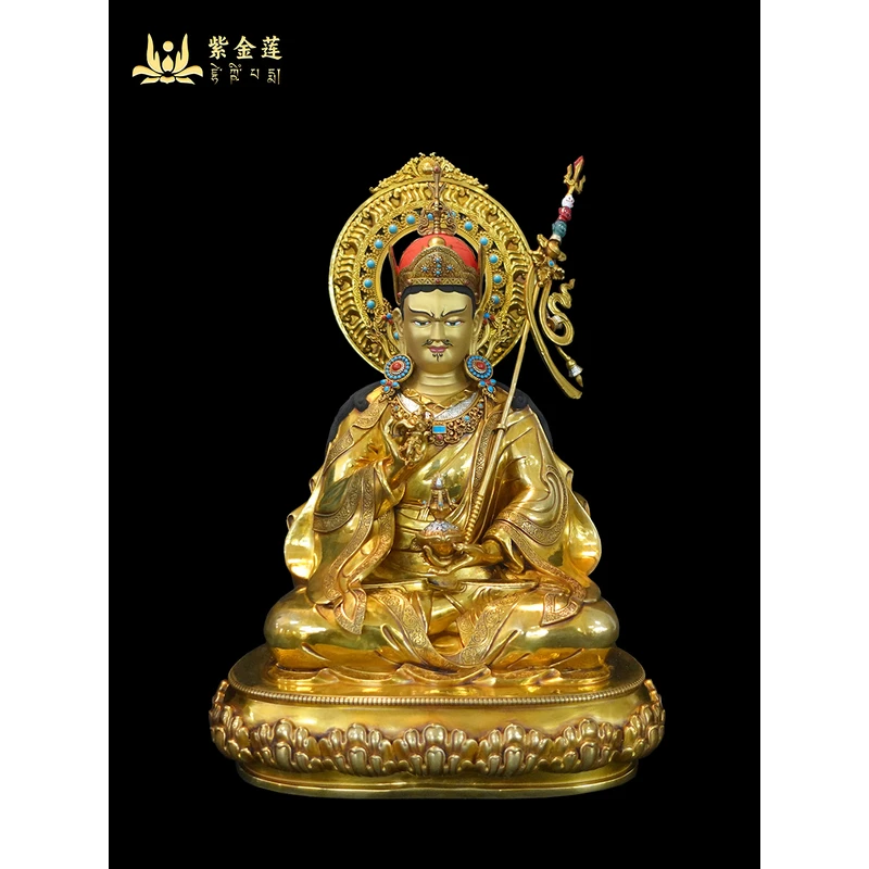 紫金莲尼泊尔西藏工艺藏传密宗莲师纯铜纯手工錾刻纯铜摆件