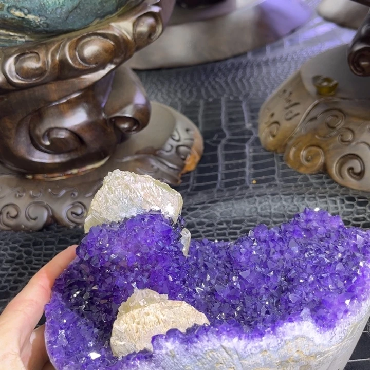 未镶嵌发饰水晶奇石紫晶花盘