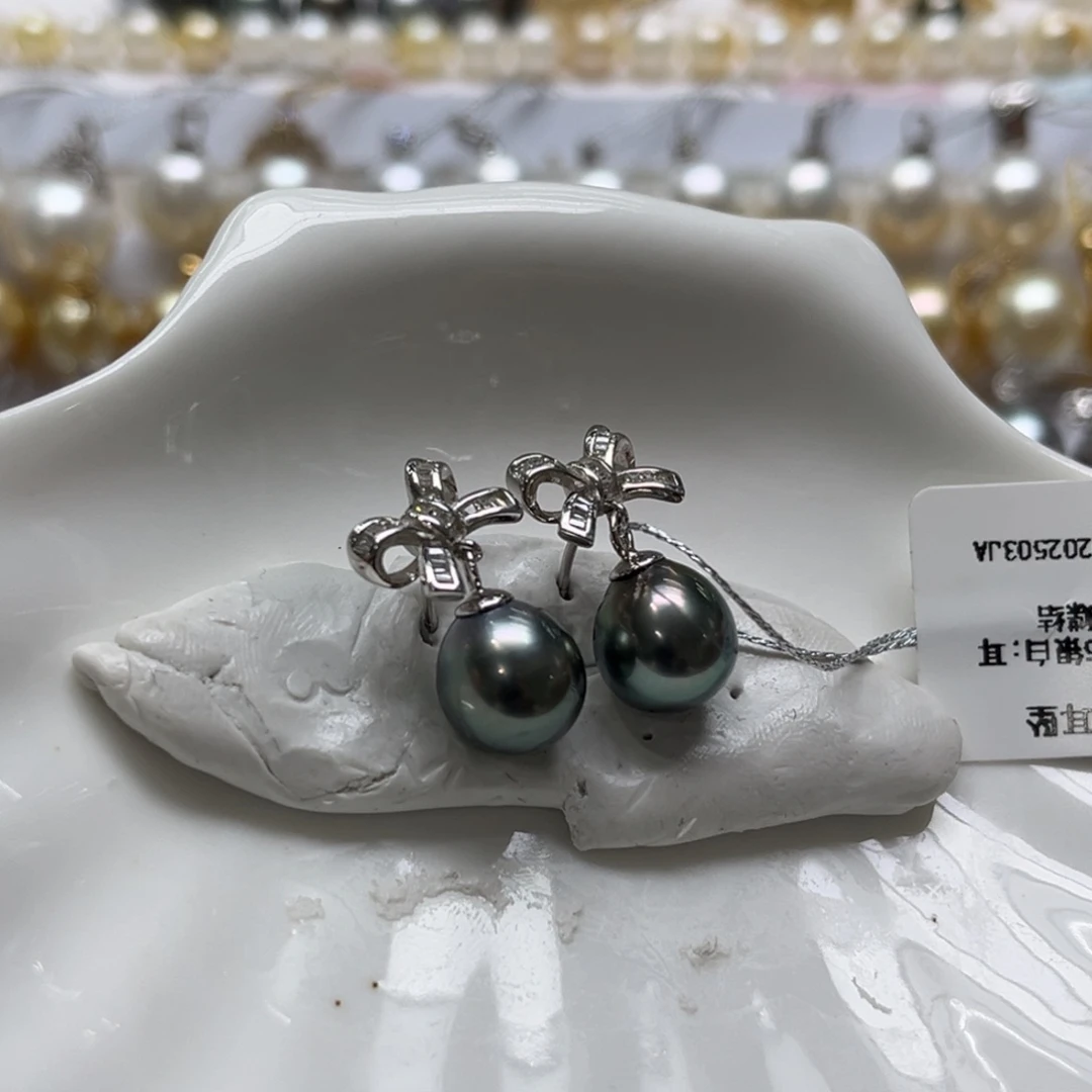 银S925镶嵌海水珍珠耳饰9-10mm