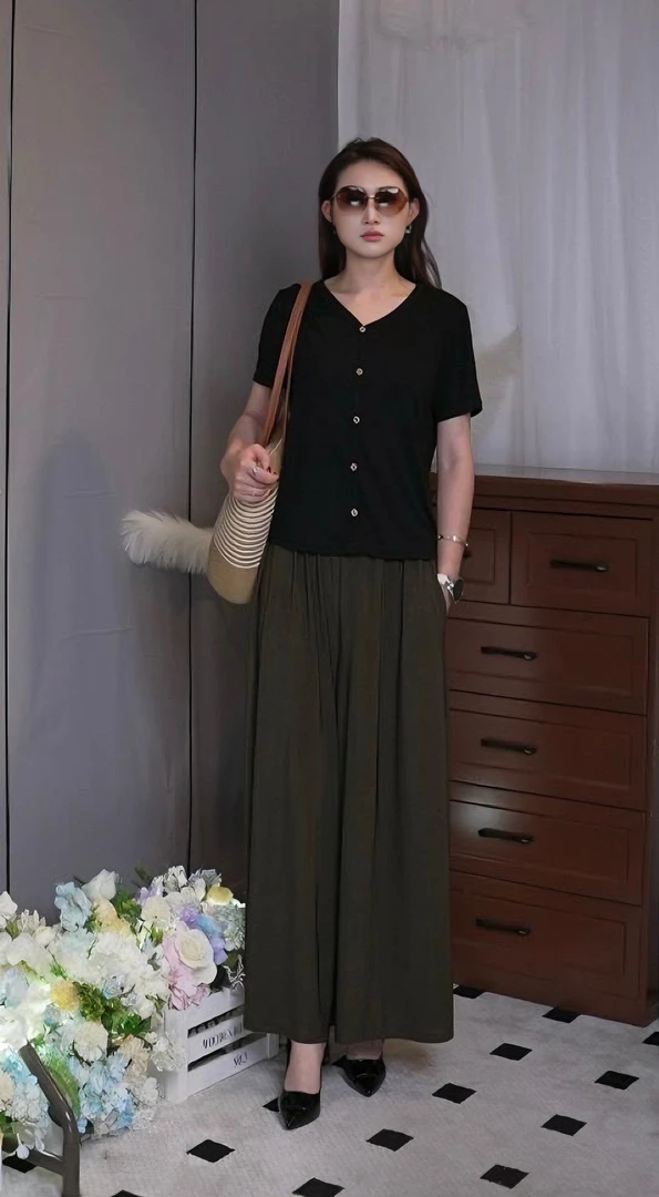 专柜同款时尚丝垂冰感立体纯色裙裤显瘦大摆薄款长款群裤垂感气质