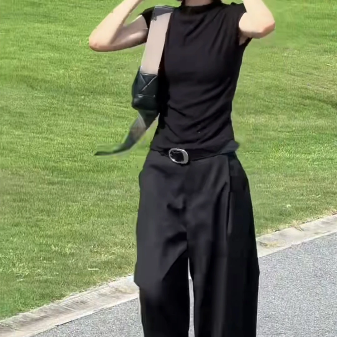 新款性感甜辣上衣阔腿裤小众女装