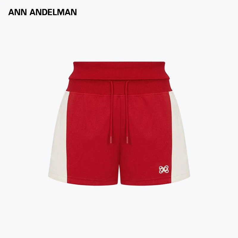 ANN ANDELMAN 宽松直筒印花抽绳松紧腰拼色运动短裤女外穿