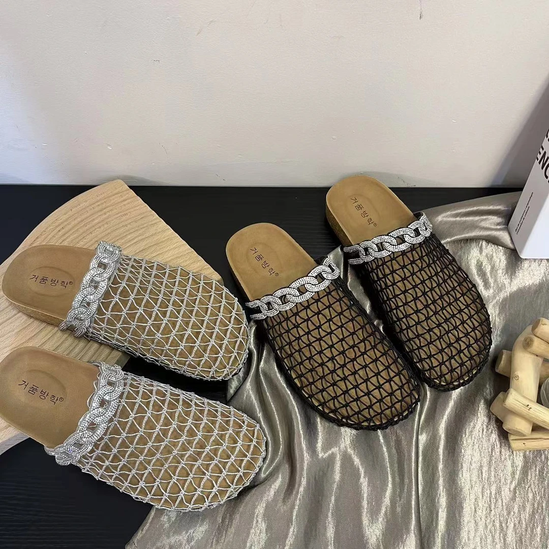 2025新款网红镂空带钻镶边百搭包头半托