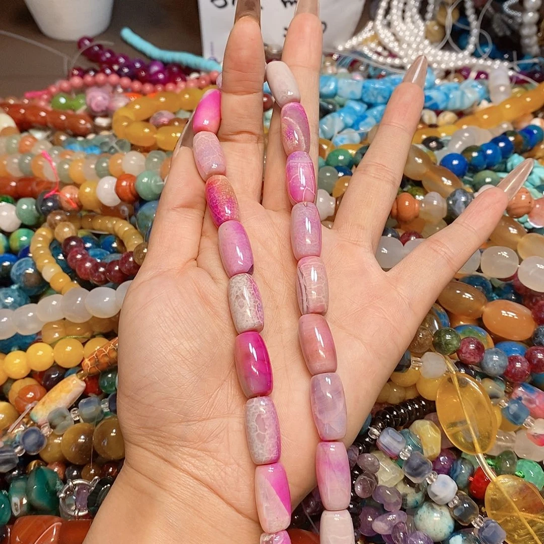 玛瑙/玉髓散珠天然枚粉天珠一条