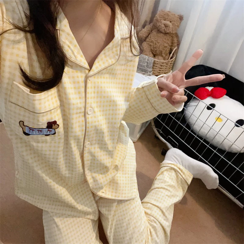 纯棉睡衣女款春秋季爆款2025新款格子女士A类100%全棉家居服套装