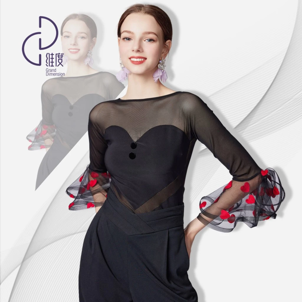 【维度舞服】Y409新款女士上衣摩登拉丁舞华尔兹女式长袖拼接黑白