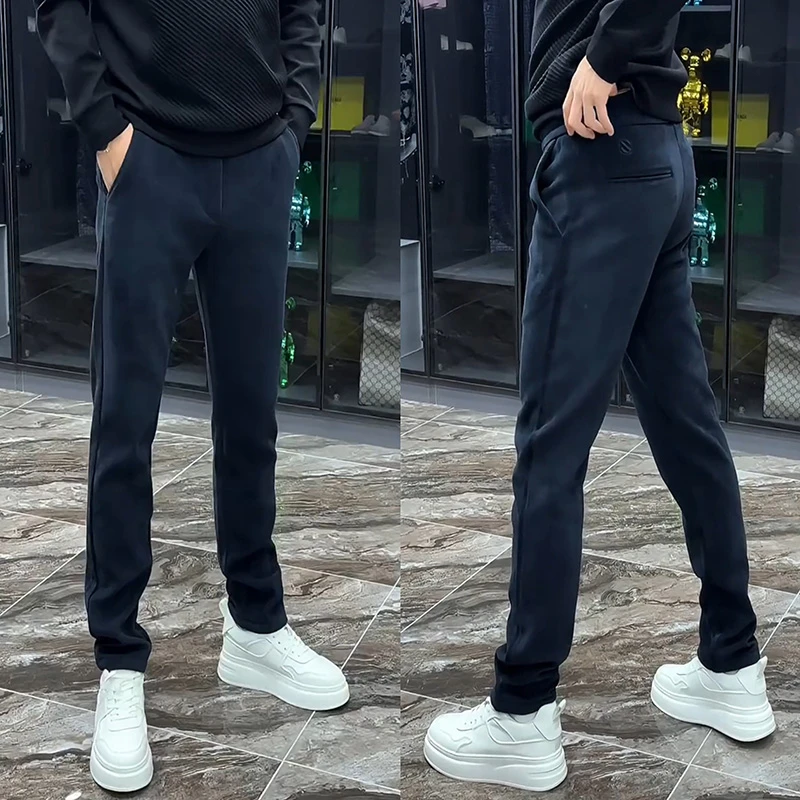 欧货高品质条绒直筒休闲裤男士春秋新款潮流百搭纯色修身运动卫裤