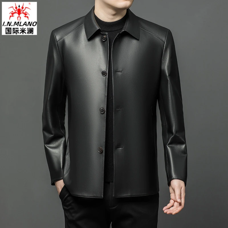 皮衣男真皮外套短款绵羊皮高档男士新款中年爸爸春秋季皮夹克男装