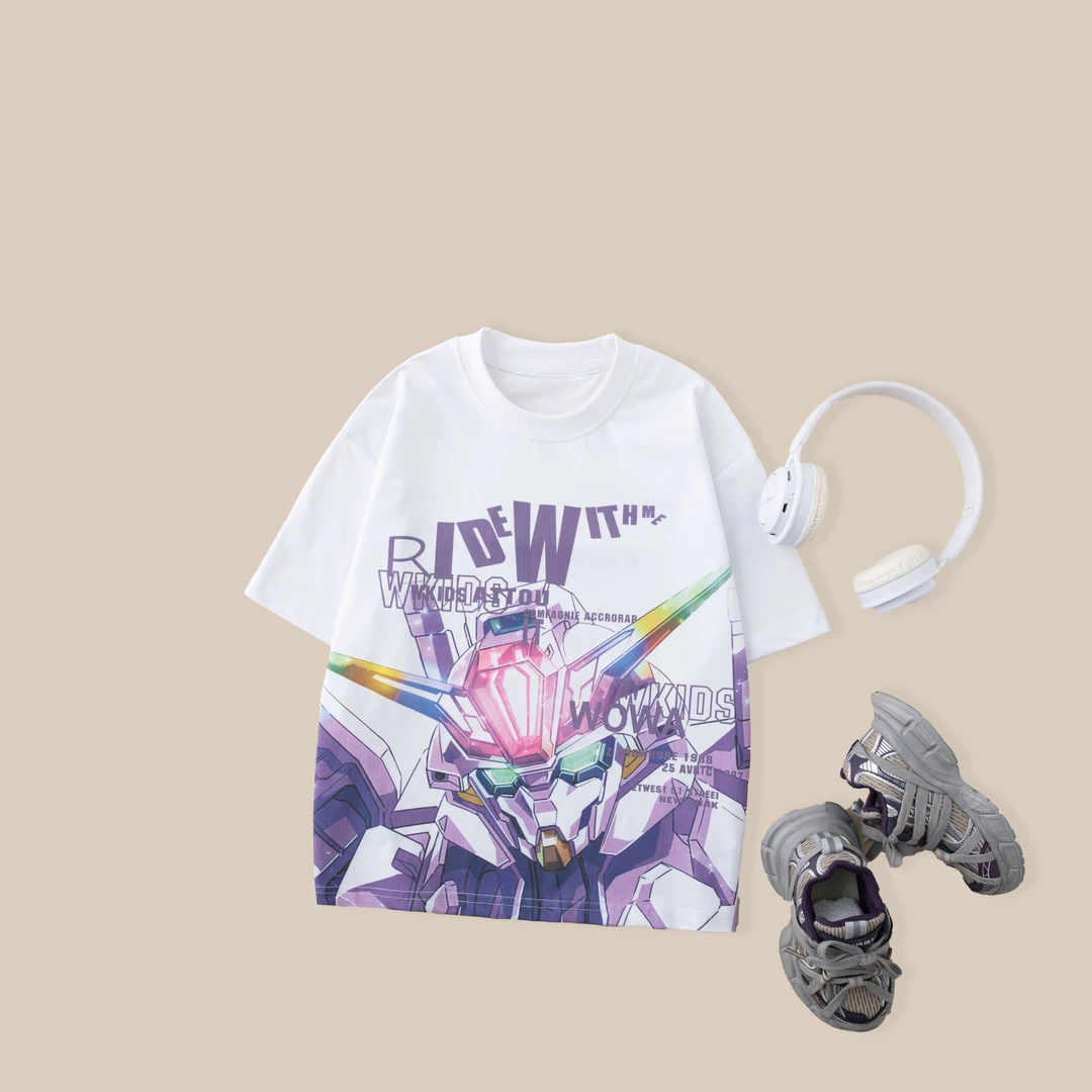 儿童夏款短袖T恤2025新款男童潮酷时尚机甲T恤BX6590华子童装