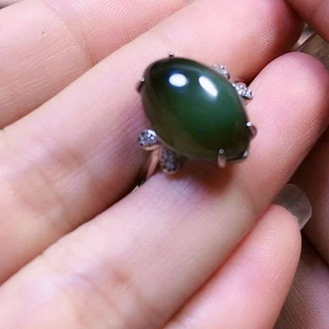 和田玉戒指银S925镶嵌