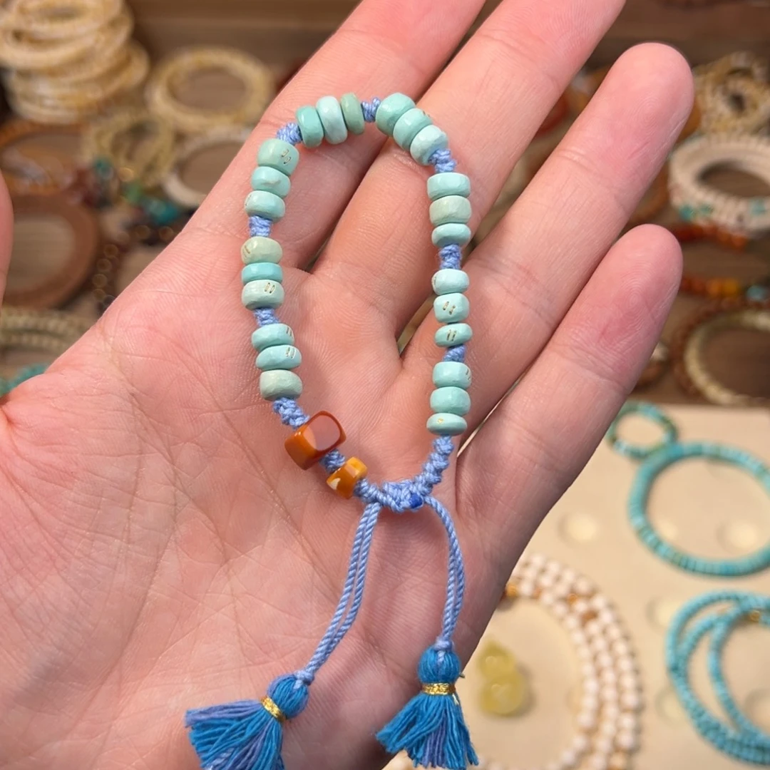 绿松石未镶嵌珠宝奇石随型扣子手链设计款