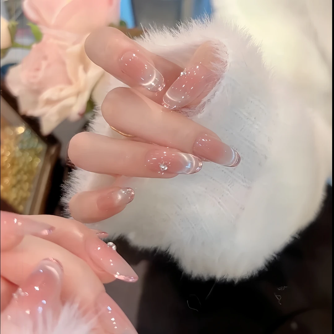 新款《富婆》纯手工穿戴甲腮红秋冬猫眼法式裸色高级感温柔气质美甲