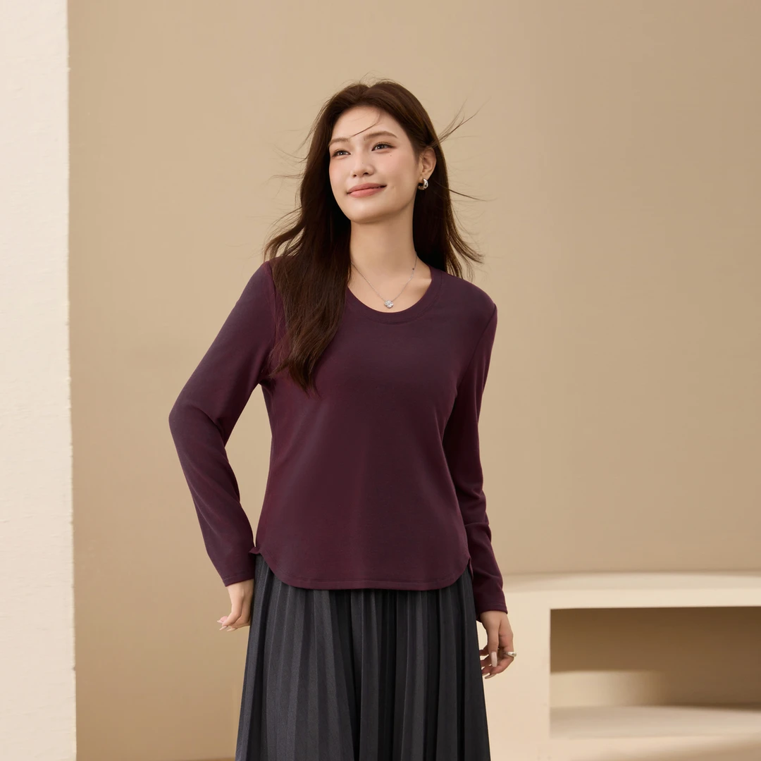 【简约休闲】纤莉秀W大码女流光风圆领软糯双面抓毛针织衫QK4306