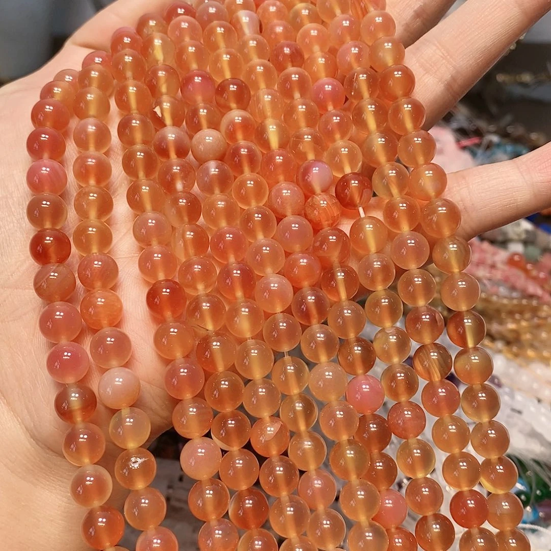 散珠玛瑙/玉髓8mm橘红溏心一条