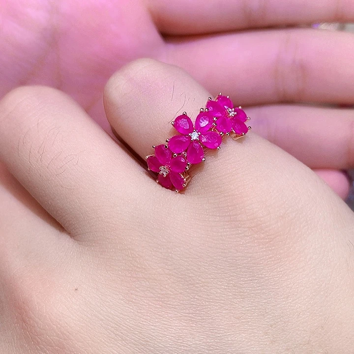 红宝石戒指银S925镶嵌