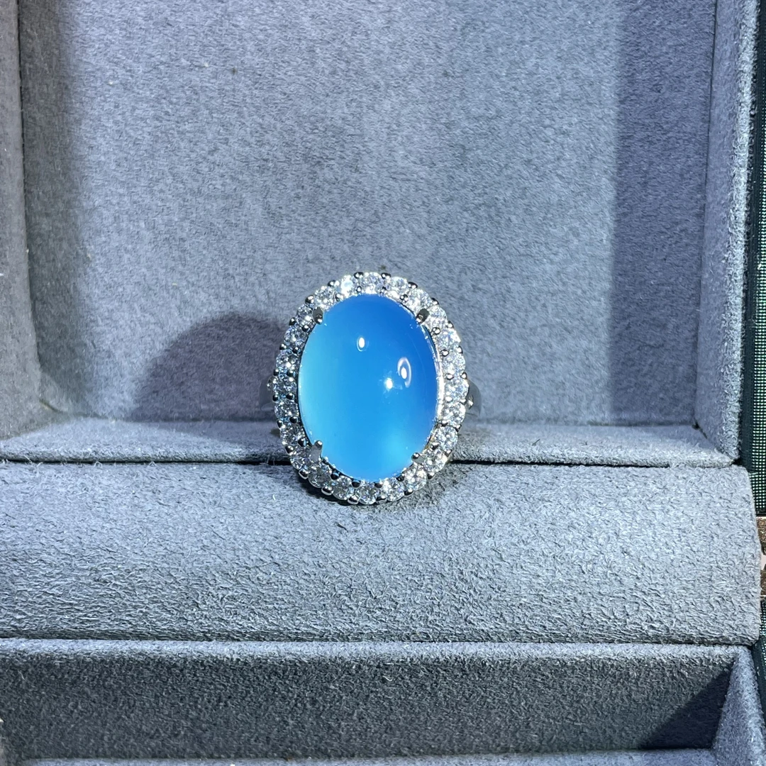 缅料蓝色蛋面女戒A-05