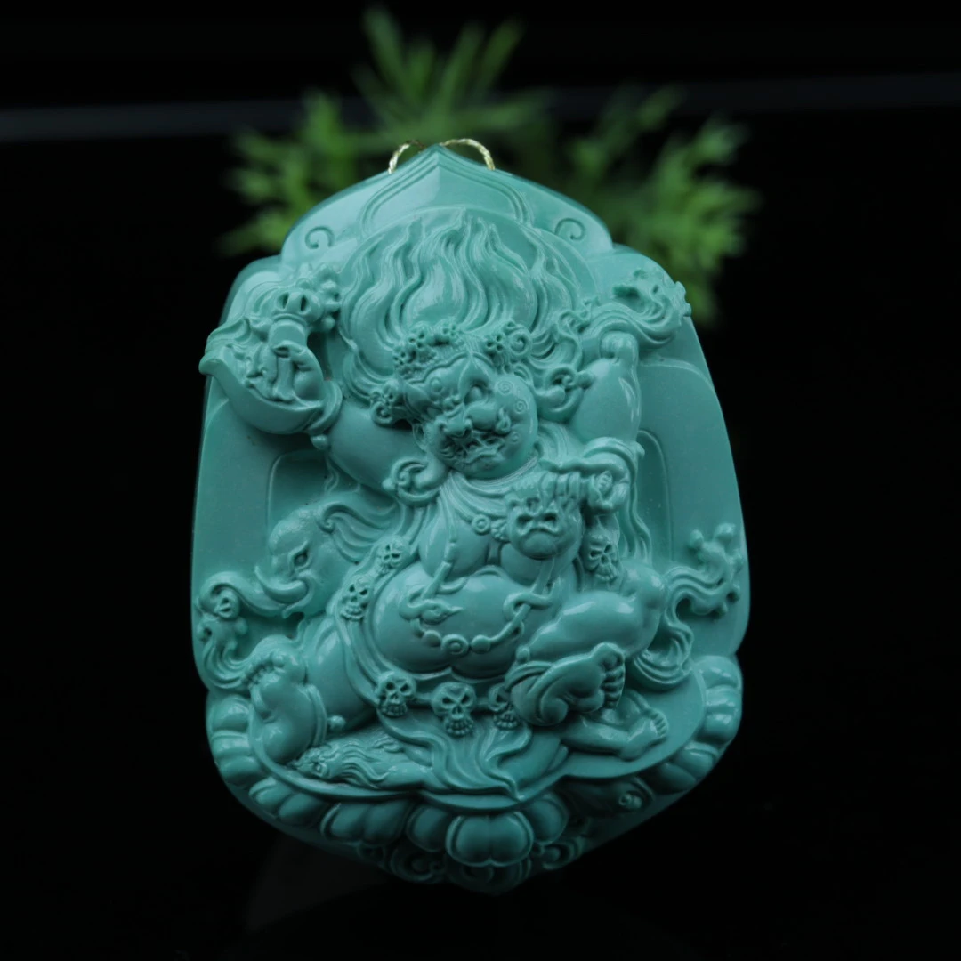 原矿纯天然绿松石精品雕件大黑天