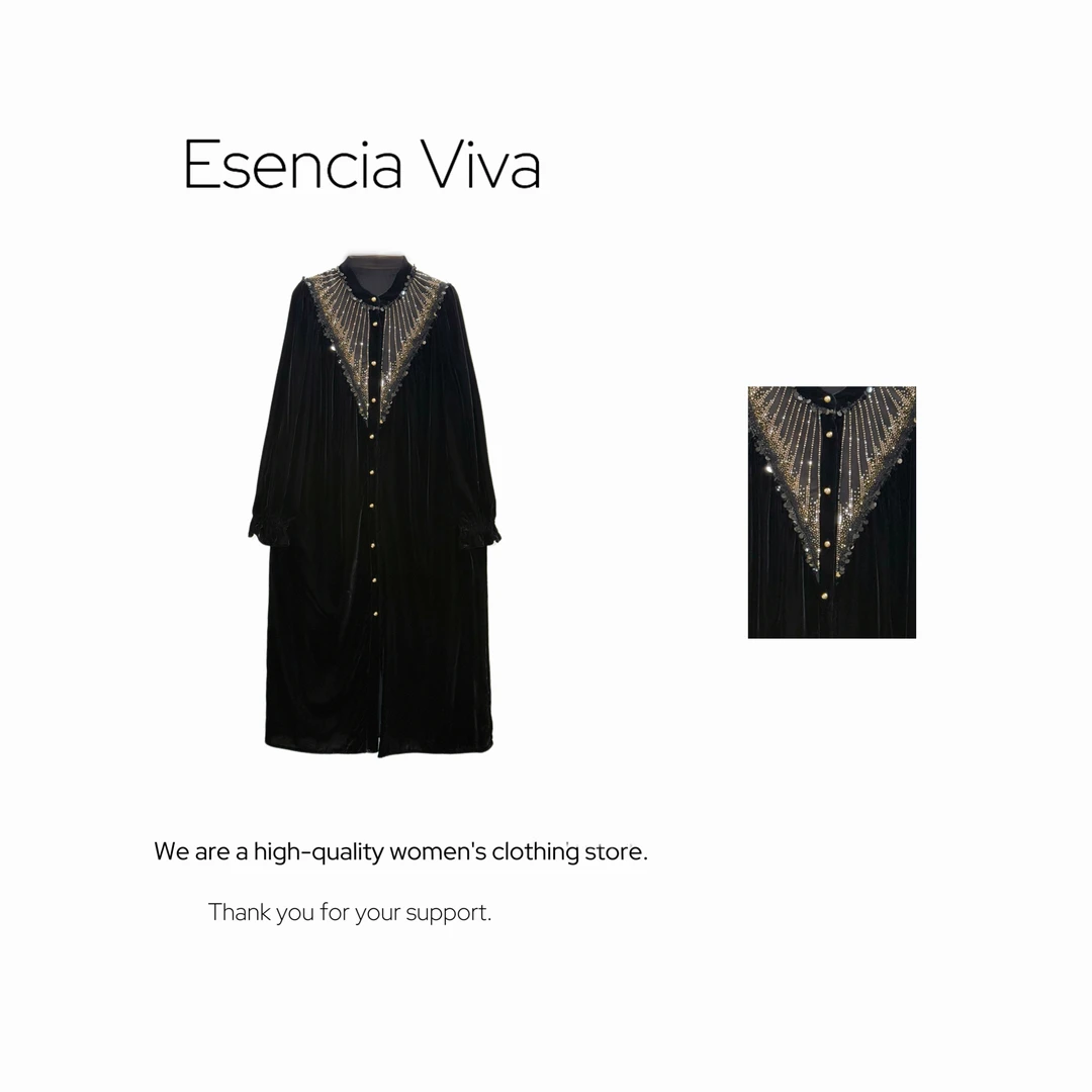 EV.【巴黎河畔】100%桑蚕丝绒珠片烫钻设计款风衣连衣裙EV25QL276