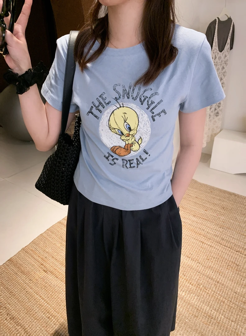 漫姐的店现货【小黄鸭】2025夏减龄显瘦百搭卡通丑小鸭印花短袖T恤