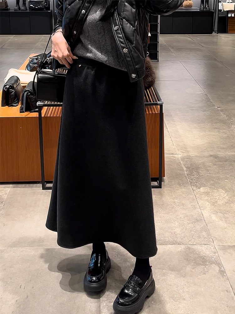 【一比Eby】加绒金属小圆片松紧腰极简高腰百搭宽松中长裙241754#