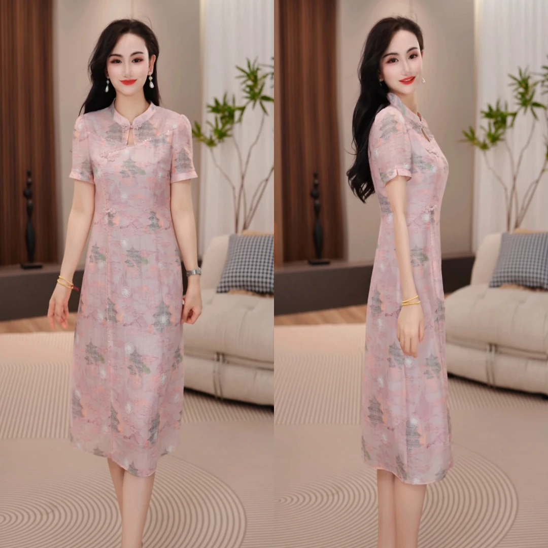 2025夏季改良旗袍显瘦浅色系优雅新中式气质女人味连衣裙M-4XL