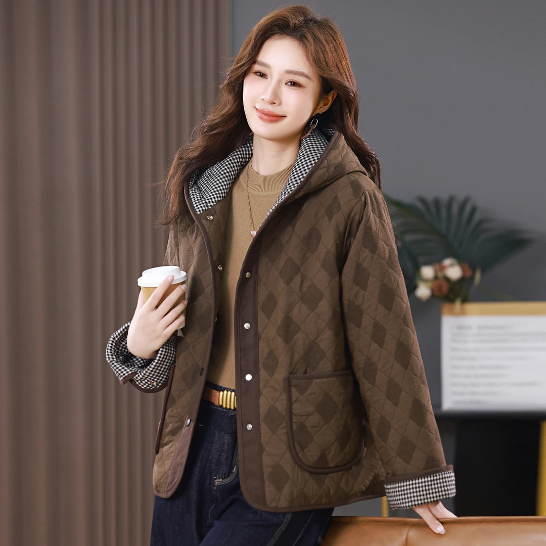 连帽棉服女冬季2025新款中年妈妈加厚保暖棉袄宽松夹棉棉衣外套潮