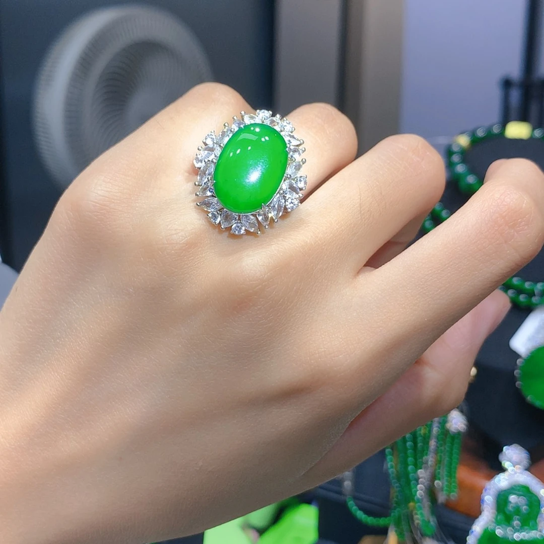 【闪购商品】翡翠戒指银S925镶嵌3柒姐