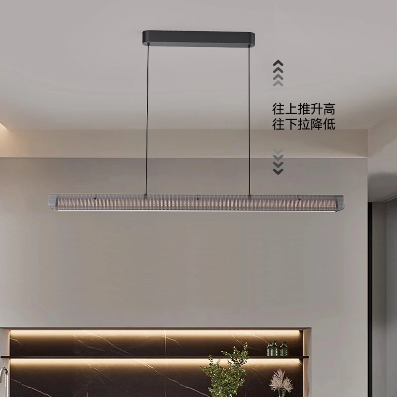 餐厅可升降吊灯现代轻奢意式高级感设计师一字长条饭桌吊灯吧台灯