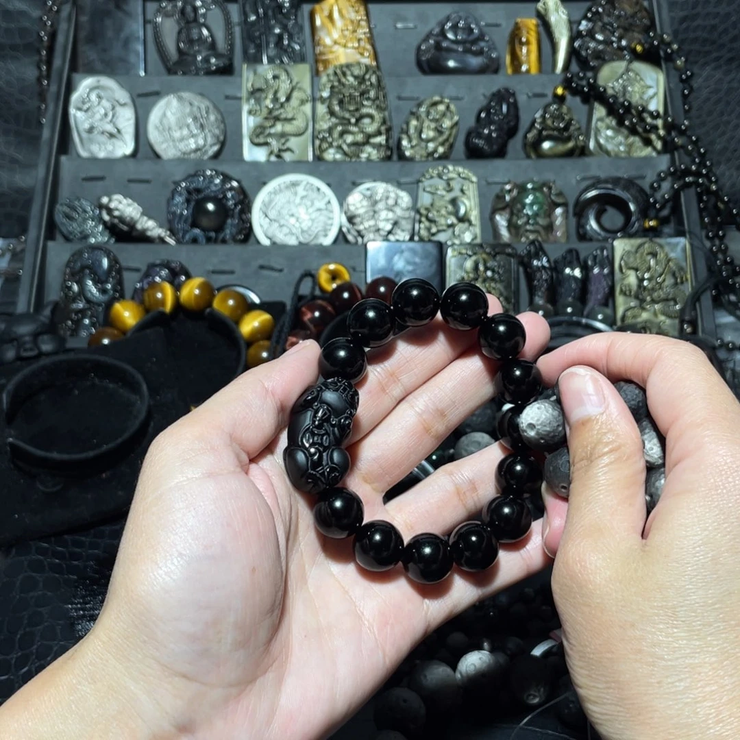 黑曜岩手链未镶嵌平***人