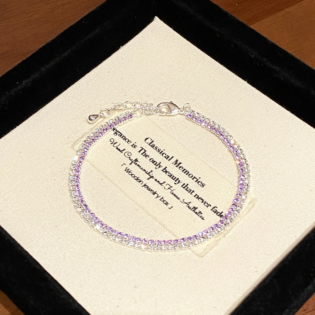 铜合金合成锆石手链  满钻波光粼粼爆闪清冷紫手链A2810