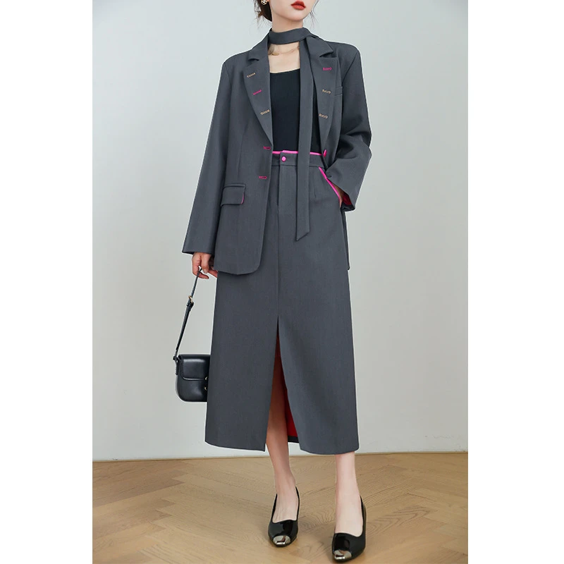 2025春秋大码女装时尚休闲气质小众显瘦西装半身裙两件套装胖mm