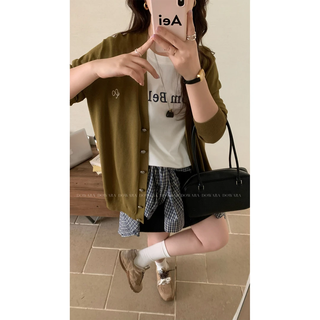 现货7676D大婉酱微胖定制时髦松弛感针织开衫春季慵懒风气质上衣