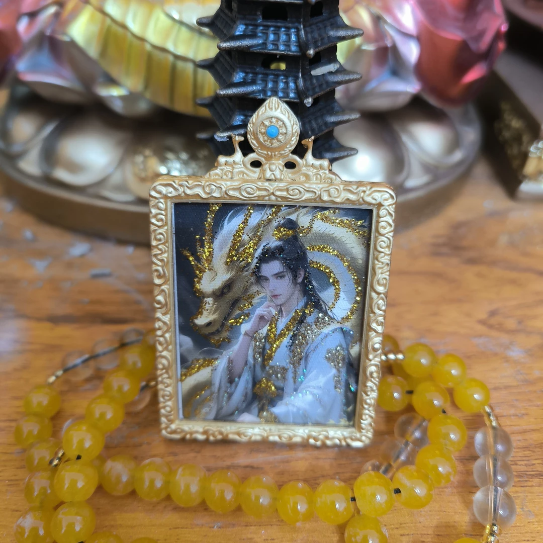 铜合金玻璃项链 唐卡送珠珠万能项链（两面图图随意搭配（开开的）