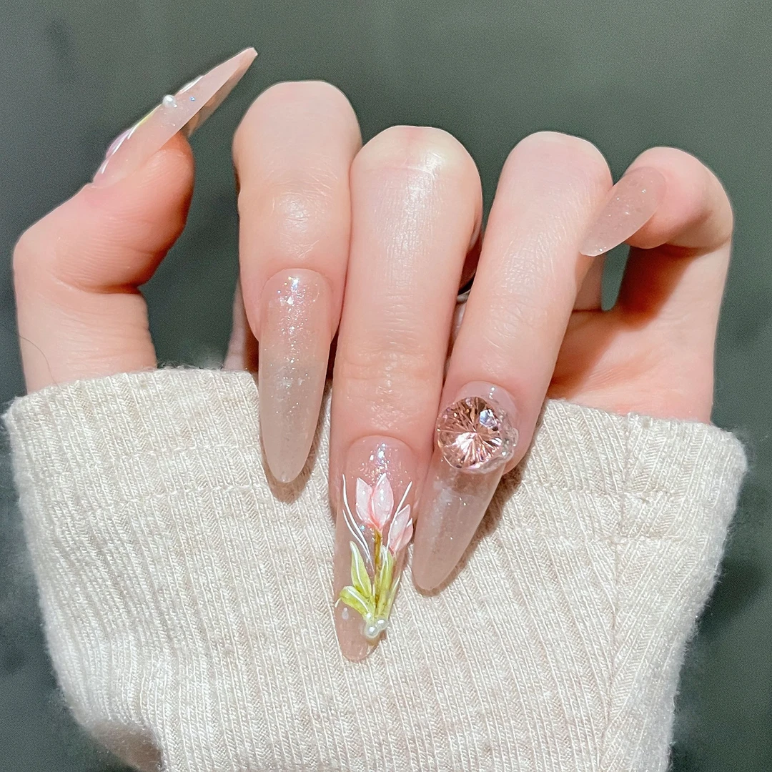 巴仑美【金香香】手绘美甲 纯手工锆石穿戴甲 重工穿戴甲